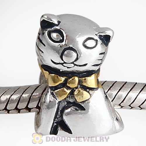 Gold Plated Sterling Silver Cute Mr Cat Beads Wholesale European Style