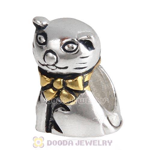 Gold Plated Sterling Silver Cute Mr Cat Beads Wholesale European Style