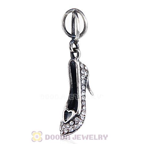 Sterling Silver Cinderella Slipper Dangle Beads with Clear Austrian Crystal