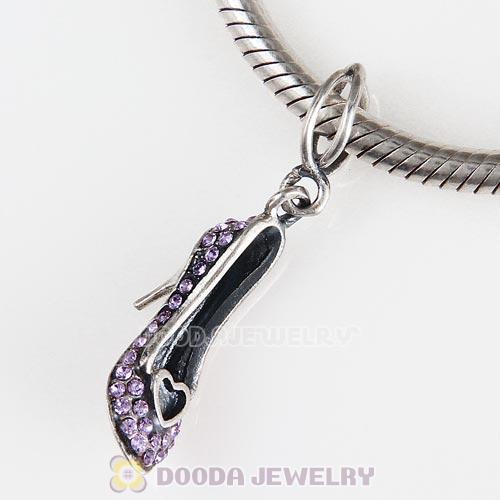 Sterling Silver Cinderella Slipper Dangle Beads with Violet Austrian Crystal
