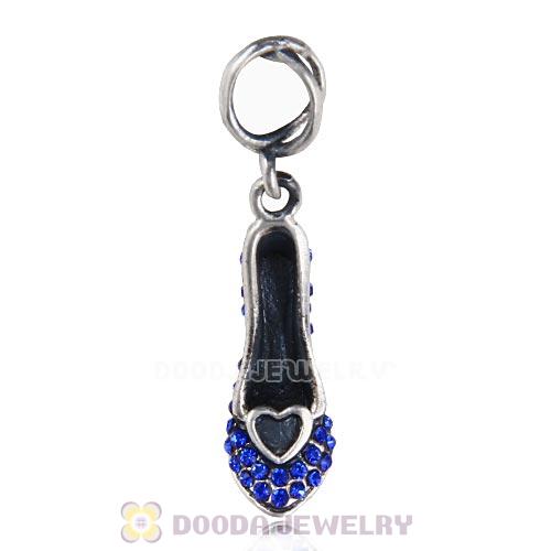 Sterling Silver Cinderella Slipper Dangle Beads with Sapphire Austrian Crystal