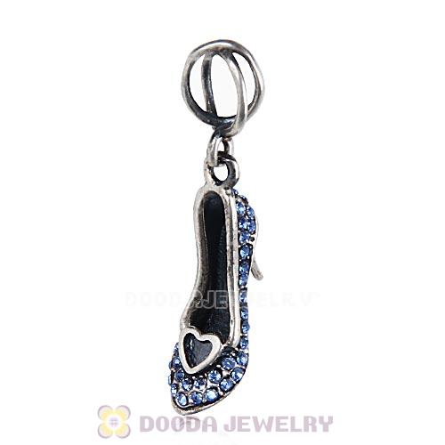 Sterling Silver Cinderella Slipper Dangle Beads with Light Sapphire Austrian Crystal