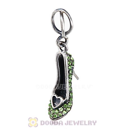 Sterling Silver Cinderella Slipper Dangle Beads with Peridot Austrian Crystal