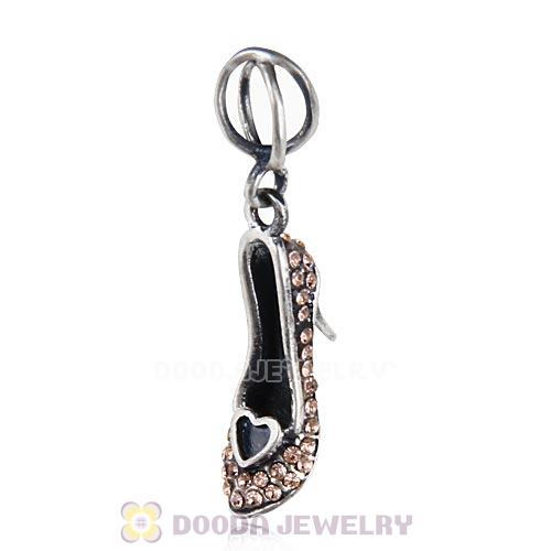 Sterling Silver Cinderella Slipper Dangle Beads with Light Peach Austrian Crystal