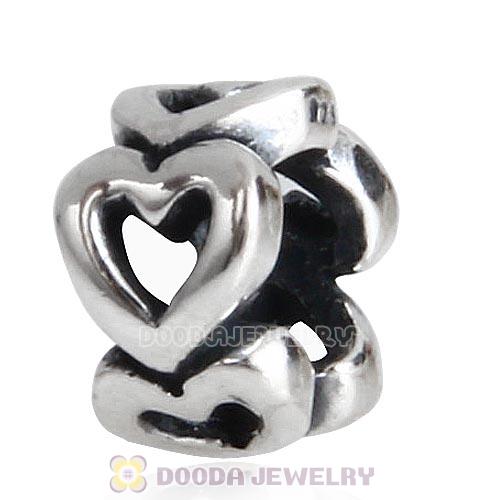 European Sterling Silver Heart to Heart Spacer Beads Wholesale