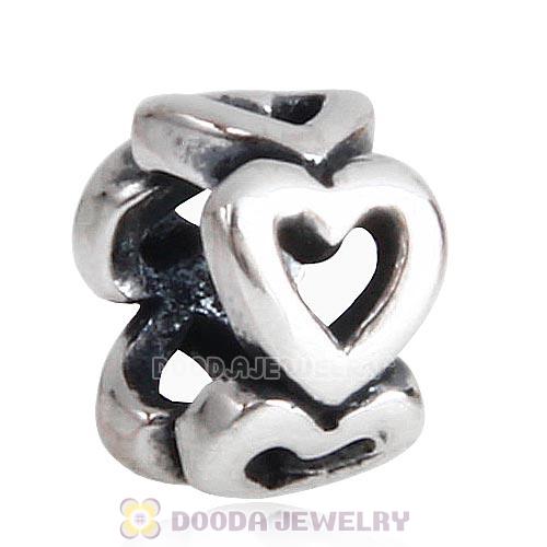 European Sterling Silver Heart to Heart Spacer Beads Wholesale