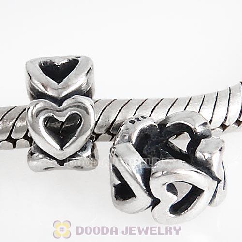 European Sterling Silver Heart to Heart Spacer Beads Wholesale