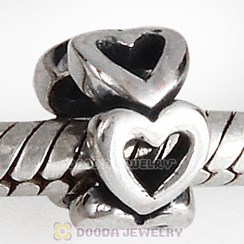 European Sterling Silver Heart to Heart Spacer Beads Wholesale
