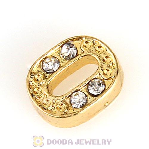 Gold Plated Alloy Number 0 with Crystal Floating Locket Charms Wholesale