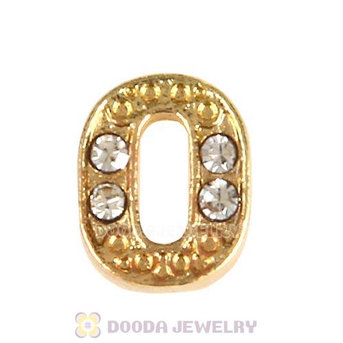 Gold Plated Alloy Number 0 with Crystal Floating Locket Charms Wholesale