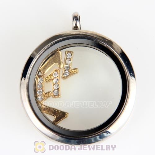 Gold Plated Alloy Number 1 with Crystal Floating Locket Charms Wholesale
