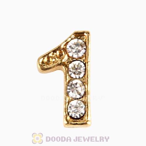 Gold Plated Alloy Number 1 with Crystal Floating Locket Charms Wholesale