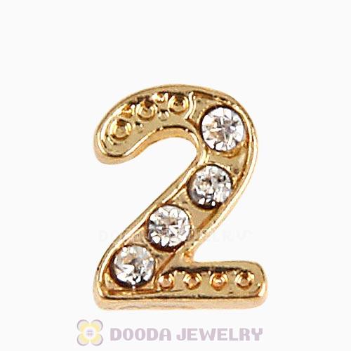 Gold Plated Alloy Number 2 with Crystal Floating Locket Charms Wholesale