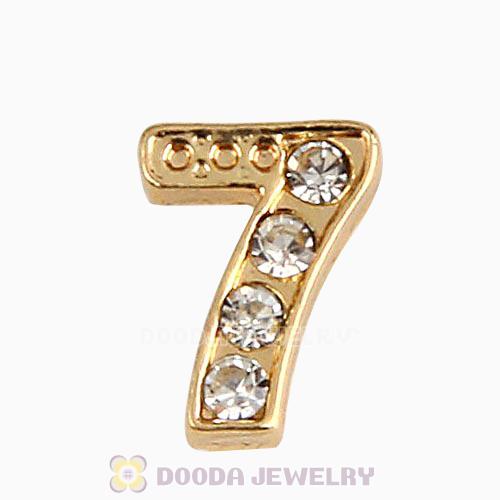 Gold Plated Alloy Number 7 with Crystal Floating Locket Charms Wholesale