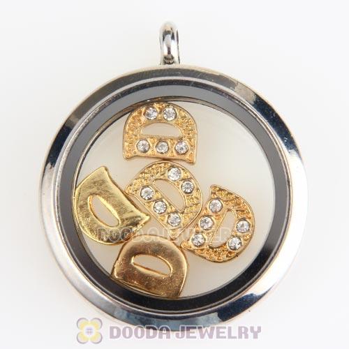 Gold Plated Alloy Letter D with Crystal Floating Locket Charms Wholesale