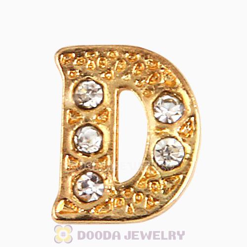Gold Plated Alloy Letter D with Crystal Floating Locket Charms Wholesale