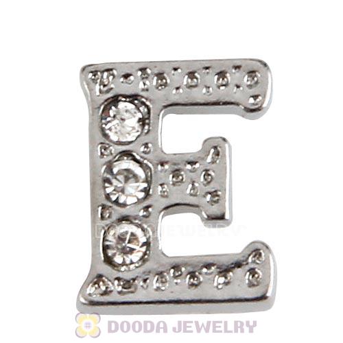 Platinum Plated Alloy Letter E with Crystal Floating Locket Charms Wholesale