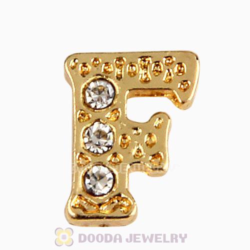 Gold Plated Alloy Letter F with Crystal Floating Locket Charms Wholesale