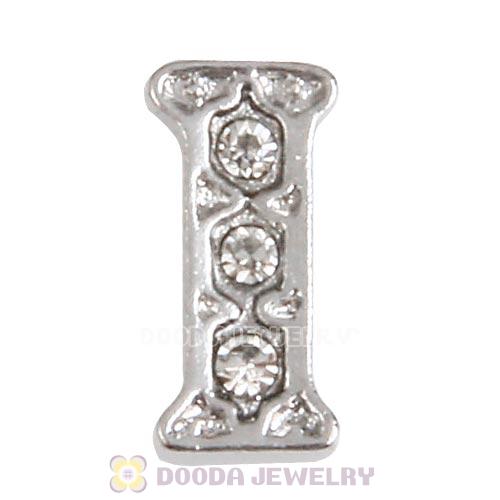 Platinum Plated Alloy Letter I with Crystal Floating Locket Charms Wholesale