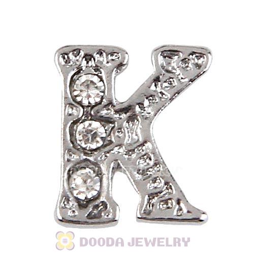 Platinum Plated Alloy Letter K with Crystal Floating Locket Charms Wholesale