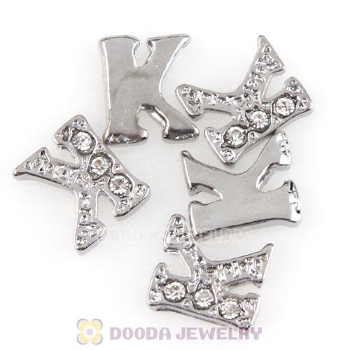 Platinum Plated Alloy Letter K with Crystal Floating Locket Charms Wholesale