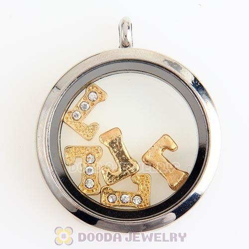 Gold Plated Alloy Letter L with Crystal Floating Locket Charms Wholesale