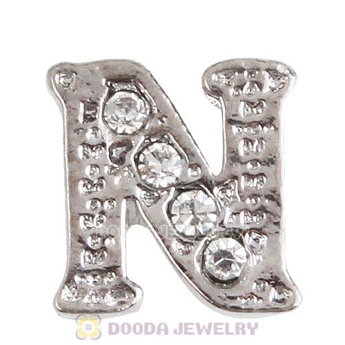Platinum Plated Alloy Letter N with Crystal Floating Locket Charms Wholesale