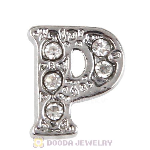 Platinum Plated Alloy Letter P with Crystal Floating Locket Charms Wholesale