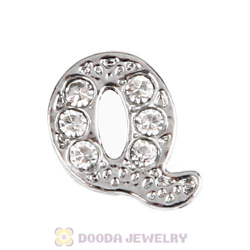 Platinum Plated Alloy Letter Q with Crystal Floating Locket Charms Wholesale