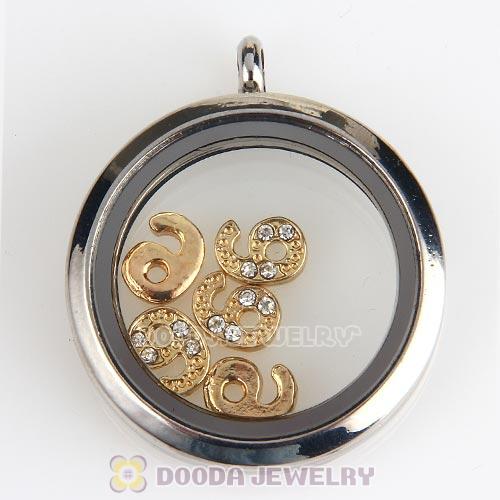 Gold Plated Alloy Number 9 with Crystal Floating Locket Charms Wholesale
