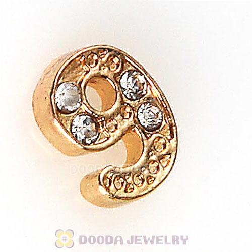 Gold Plated Alloy Number 9 with Crystal Floating Locket Charms Wholesale