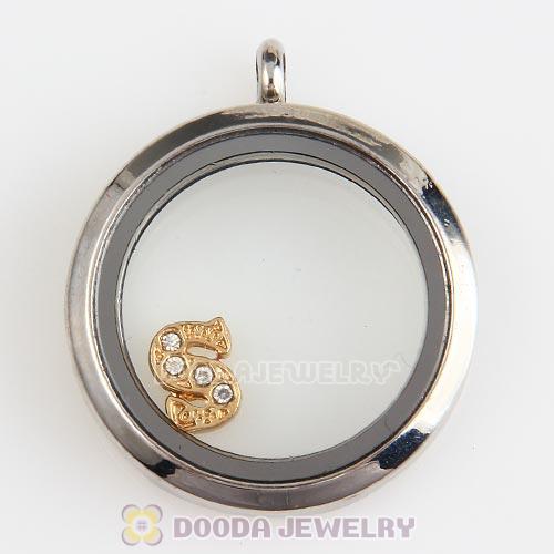 Gold Plated Alloy Letter S with Crystal Floating Locket Charms Wholesale