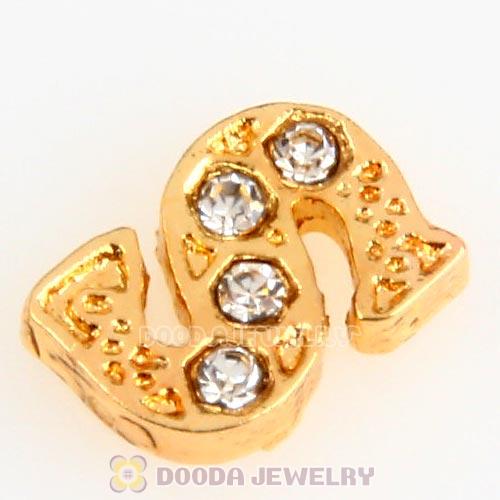 Gold Plated Alloy Letter S with Crystal Floating Locket Charms Wholesale