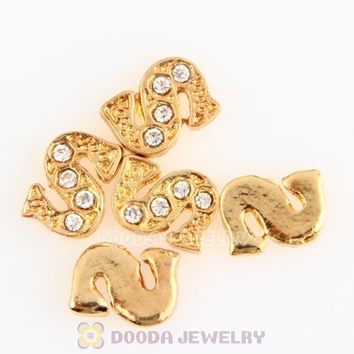 Gold Plated Alloy Letter S with Crystal Floating Locket Charms Wholesale
