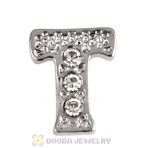Platinum Plated Alloy Letter T with Crystal Floating Locket Charms Wholesale