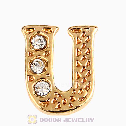 Gold Plated Alloy Letter U with Crystal Floating Locket Charms Wholesale
