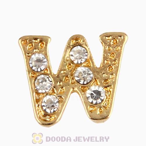 Gold Plated Alloy Letter W with Crystal Floating Locket Charms Wholesale