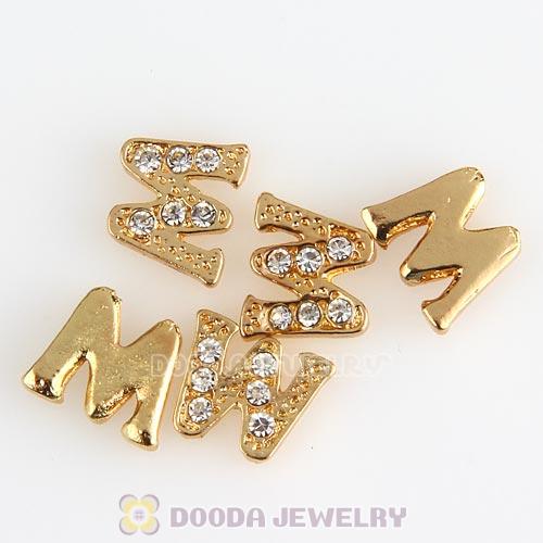 Gold Plated Alloy Letter W with Crystal Floating Locket Charms Wholesale