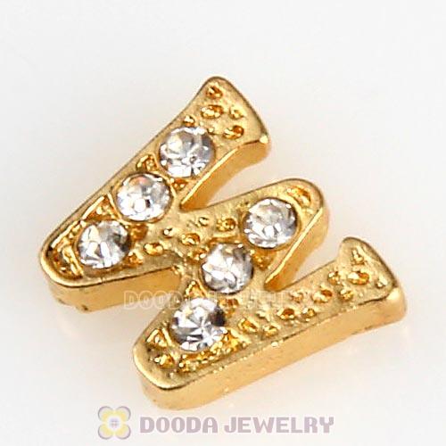 Gold Plated Alloy Letter W with Crystal Floating Locket Charms Wholesale