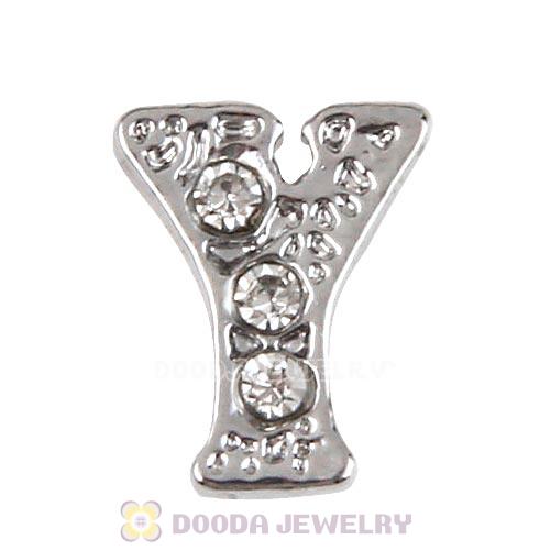 Platinum Plated Alloy Letter Y with Crystal Floating Locket Charms Wholesale