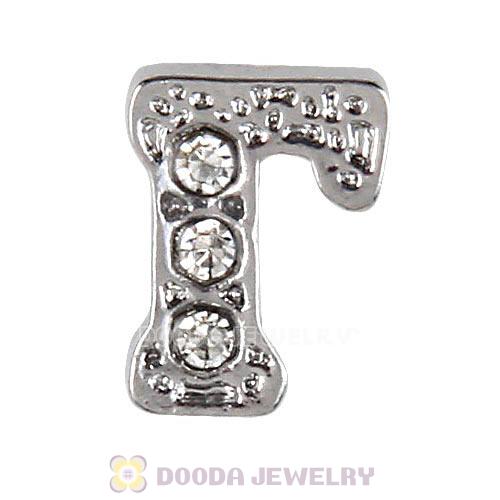 Platinum Plated Alloy Greek Letter Gamma with Crystal Floating Locket Charms Wholesale