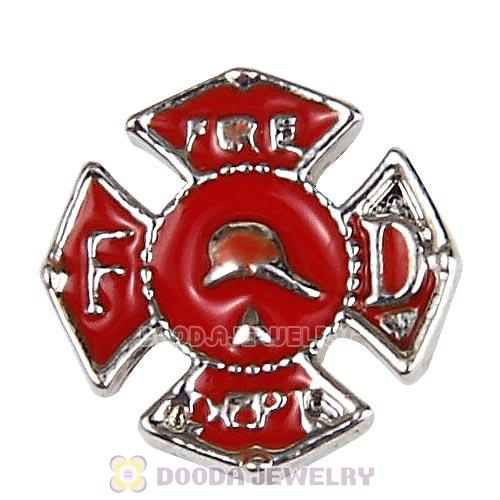 Platinum Plated Alloy Enamel Fire department Floating Locket Charms Wholesale