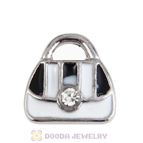Platinum Plated Enamel Alloy Handbag with Crystal Floating Locket Charms Wholesale