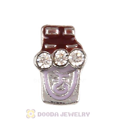 Platinum Plated Alloy Enamel Chocolate bar with Crystal Floating Locket Charms Wholesale