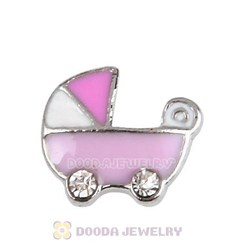 Platinum Plated Alloy Enamel Baby carriage with Crystal Floating Locket Charms Wholesale