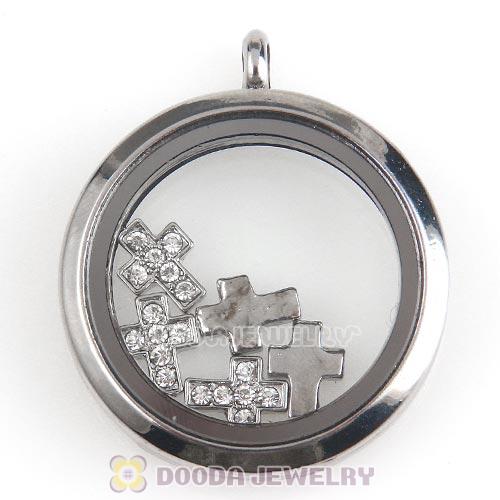 Platinum Plated Alloy Cross with Crystal Floating Locket Charms Wholesale