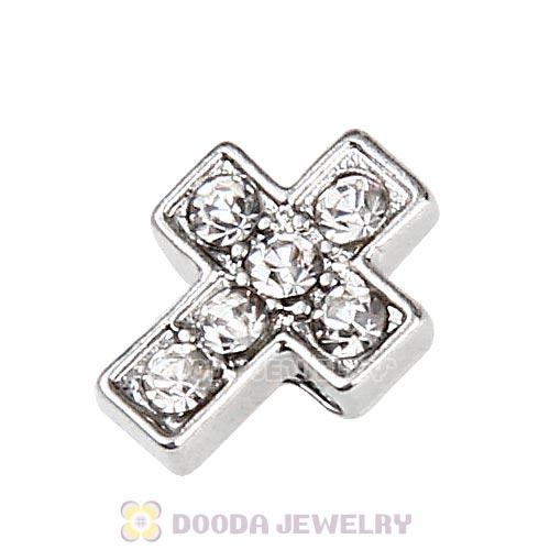 Platinum Plated Alloy Cross with Crystal Floating Locket Charms Wholesale