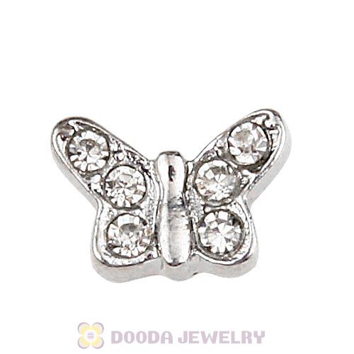 Platinum Plated Alloy Butterfly with Crystal Floating Locket Charms Wholesale