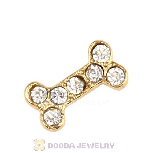 Gold Plated Alloy Dog bone with Crystal Floating Locket Charms Wholesale