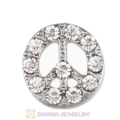 Platinum Plated Alloy Peace sign with Crystal Floating Locket Charms Wholesale